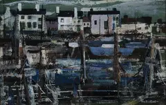 Ray Evans, Harbour Front, mixed media with watercolour and oil on paper