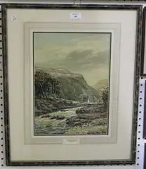 A Highland River, Inverness' and 'An Old Stronghold, Morayshire by John Hamilton Glass, a pair of late 19th/early 20th century watercolours with gouache, sold Jan 2019