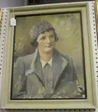 Stuart Fletcher, Portrait of a Lady wearing a Hat and Coat, oil on canvas