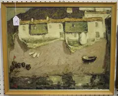 Cottages on a Shore with Coracles by Henry Ludlow, oil on board, sold Jan 2019