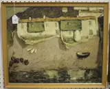 Henry Ludlow, Cottages on a Shore with Coracles, oil on board