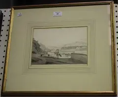Jim Wilcox, View from Neath looking up the Vale, monochrome watercolour