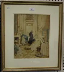 Lucius Rossi, Interior Scene with Three Figures, watercolour