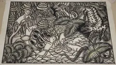 Jungle Scene with Animals and Figures by Ida Bagus Made Widja, ink with watercolour, sold Jan 2019