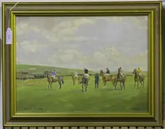 R.L. Harvey, Before the Off, Lewes, oil on canvas-board