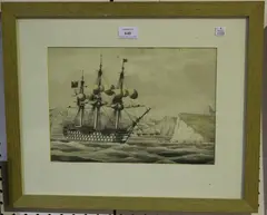 John Wilson, HMS Britannia and HMS Malelina, Entering Milo Harbour, 2nd, January 1834 at 9.15 a.m., watercolour