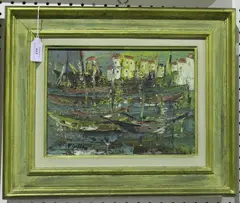 P. Gillon, Boats in a Harbour, oil on canvas
