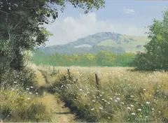Andrew Dandridge, Along the Path beneath the Downs, watercolour with gouache