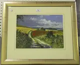 Andrew Dandridge, Poppies beside Comp Lane, watercolour with gouache