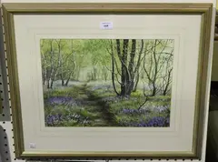 Andrew Dandridge, Path through the Bluebells, watercolour with gouache