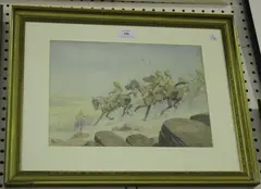 H.C. Johnston, A Forced March, watercolour