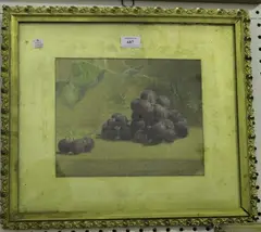 Frederick Thomas Baynes, Still Life of Grapes, watercolour heightened with chalk