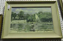David Wilson, Woman reading by a Lake, oil on canvas