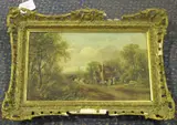 Henry Harris, Stagecoach approaching an Inn, oil on canvas