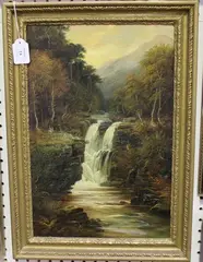 George Willis-Pryce, River Landscape with Waterfall, oil on canvas