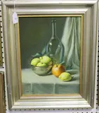 Charles J. Pugh, Still Life with Lemons, Orange and Bottle, oil on board