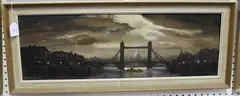 Edward Elliott, Tower Bridge and the River Thames by Moonlight, oil on board