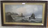 G.H. Stanley, Sailing Vessel in Rough Seas near a Rocky Coast, oil on canvas