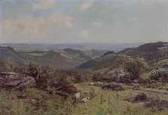 Thomas Huson, The Air blows pure for Twentie Miles over this Vast Countrie', (Landscape with Sheep), oil on canvas
