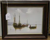 Ken Hammond, Maritime Scene with Sailing Vessels, oil on canvas
