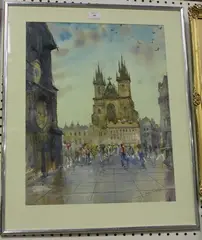Dennis Lascelles, Old Town Square, Prague, watercolour