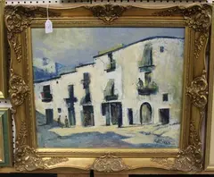 Matt Bruce, Continental Street Scene, oil on board