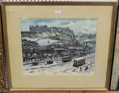 John Miller, Winter's Day, Edinburgh, watercolour with gouache