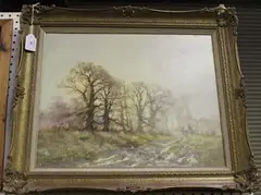 Winter Landscape with Trees and Figures by Alwyn Crawshaw, oil on canvas, sold Oct 2018