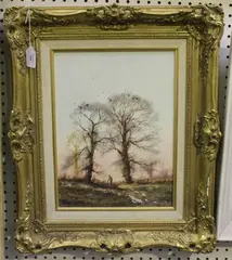 Figure beneath Two Trees in a Landscape by Alwyn Crawshaw, oil on canvas, sold Oct 2018