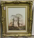 Alwyn Crawshaw, Figure beneath Two Trees in a Landscape, oil on canvas