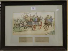 Stanley Baker, Scenes from the Widecombe Fair, 1912, four watercolours with pen and ink