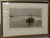 Frank Southgate, Fishermen in a Boat on an Estuary, watercolour