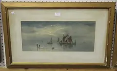 T. Mortimer, Coastal Views at Twilight, a pair of watercolours with gouache