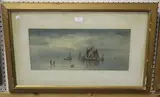 T. Mortimer, Coastal Views at Twilight, a pair of watercolours with gouache