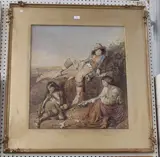 Elizabeth Emily Murray, Lost and Won, Gamblers on the Campagna of Roma, watercolour
