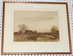 Fred Hines, Shepherd and Flock, watercolour