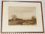 Fred Hines, Shepherd and Flock, watercolour