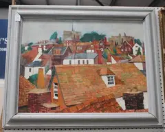 G. Walch, Rooftop View, oil on board signed and dated '84