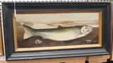 J. Wood, Fish in a Landscape with Viaduct, oil on board with collage