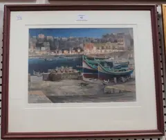 Clifford Bayly, View across a Harbour, possibly Malta, watercolour