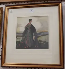 Marcus Arthur Boss, Lady standing in a Landscape, watercolour with gouache