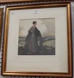 Marcus Arthur Boss, Lady standing in a Landscape, watercolour with gouache