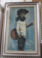 Child with Guitar by M. Dupont, oil on canvas, sold Aug 2018