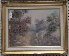 Colin Maxwell Parsons, Landscape with Girls picking Flowers, oil on canvas