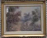 Colin Maxwell Parsons, Landscape with Girls picking Flowers, oil on canvas