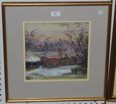 Stuart Scott Somerville, Landscape with Trees and Bench, pastel