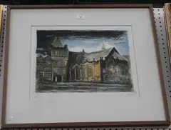 André Bicí¢t, Gothic Building within a Landscape, colour etching
