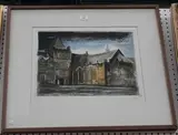 André Bicí¢t, Gothic Building within a Landscape, colour etching