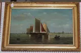 A. Bergnier, Maritime Scene with Sailing Vessels and Rowing Boats, oil on canvas