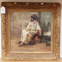 B. Mackie, Portrait of a Seated Middle Eastern Lady with Stoneware Jug, oil on canvas